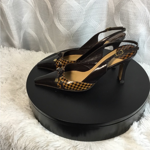 Louis Vuitton Black and Brown Checkered Heels - Picture 14 of 15